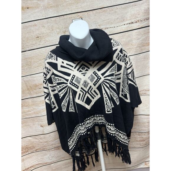 Flying Tomato Womens Poncho Size M/L Black Bohemian Sweater Pullover - Picture 6 of 10